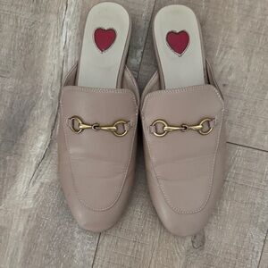 Amazon Beige Leather Mules with Gold Detail